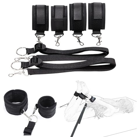 Handschellen Sex Bett, WUUDOA Bett Fesseln für Sex Handschellen Fußfesseln, mit Handschellen Fußfesseln Halsband Handcuffs for Bed, Fetish, Bondageset Fessel Set, sexspielzeug für paare extrem sex