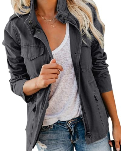 Imily Bela Donne Giacche militari Zip Up Giacca Anorak Leggero Safari Coat Utility Outwear con tasca