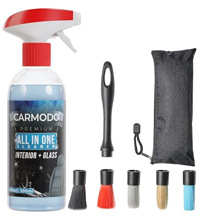 CARMODO® 5in1 Wechselbares Detailing Pinsel Set inkl. Allzweckreiniger für eine schonende Autopflege - Innenraumreiniger für alle Flächen - Polsterreiniger - Cockpitpflege Auto - Scheibenreiniger