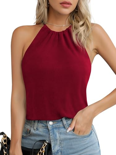 Missufe Bodysuit Sommer Neckholder Tank Tops Damen Body Ärmellose Oberteil (Rot, groß)