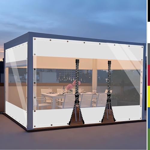 HQQMNY Transparent Plane mit ösen Abdeckplane Wasserfest 0.5mm Outdoorvorhänge mit Ösen Regenschutzplane Zeltplane aus 560g/m² PVC Kälteschutz (Weiß + 2 Reißverschlüsse, H1,8mxL1,2m)