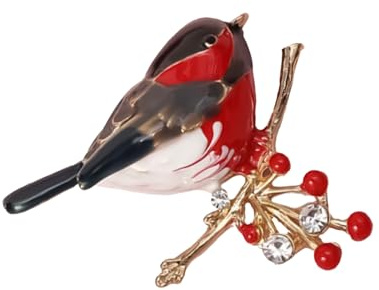 HIXNUG Rotkehlchen-Brosche, Emaille, Kristall, Rotkehlchen-Brosche, Damen-Brosche, Anstecknadeln, Pullover, Schal-Clips, Tierschmuck, Geschenk für Frauen