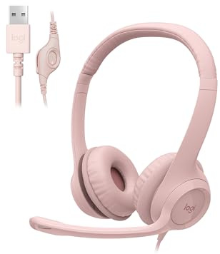 Logitech H390 Wired Headset for PC/Laptop, Stereo Headphones with Noise Cancelling Microphone, USB-A, in-Line Controls for Video Meetings, Music, Gaming and Beyond - Rose (Renewed)