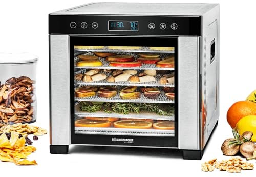 ROMMELSBACHER Essiccatore DA 950, superficie di essiccazione 0,6 m², 6 vassoi in acciaio inox, funzione di mantenimento del caldo, programma preferito, timer 99 ore, temperatura regolabile (35 °C – 75