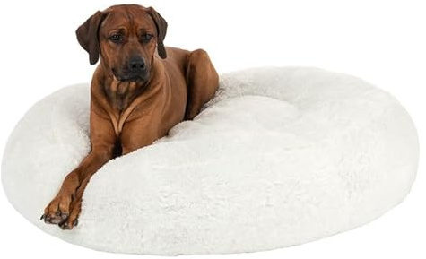 ZOOPLUS Original Hundebett Flocke | mit viscoelastischen Flocken | sehr weich und gemütlich | Nestchen für Hunde | waschbar mit Reißverschluss | Farbe: weiß (Durchmesser: 125cm x Höhe: 25cm)