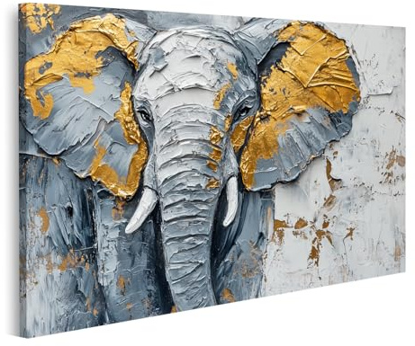 islandburner Prime Bild auf Leinwand Metallischer Grau und Gold Elefant Gemälde Bilder Wandbilder Poster