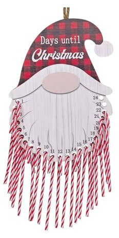1 Set Weihnachts-Countdown-Kalender, Weihnachtsmann-Form, hängende Holz-Adventskalender mit 24 Zuckerstangen, Ornamenten für Heimdekoration