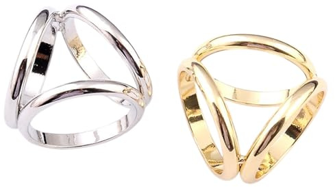 2 Pcs Women Fashion Three Rings Scarf Ring Scarf Buckle Silk Scarf Clasp Clips Clothing Wrap Holder (Silver+Golden)