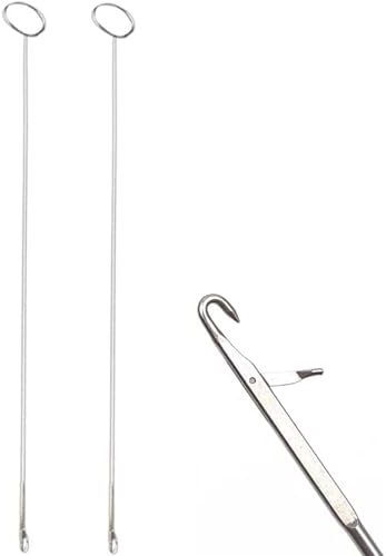 2 Pcs Sewing Loop Kit,Sewing Loop Turner Hook Metal Tweezers Long Loop Turner Tool with Latch,Threader Tool Kits Drawstring Threader Set for Fabric Knitting Accessories