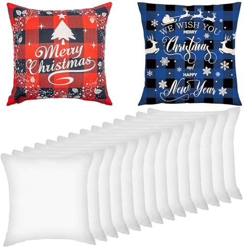 Lot de 16 housses de coussin vierges en polyester avec transfert thermique, motif photo personnalisée pour Pâques, anniversaire de mariage, loisirs créatifs, cadeau (blanc)