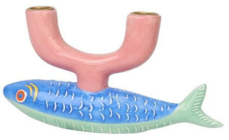 Talking Tables Portavelas de cerámica, Soporte cónico para Interiores y Exteriores, decoración de Mesa de Peces mediterráneos, día de la Madre, Regalos, Centro de Mesa, decoración del hogar de