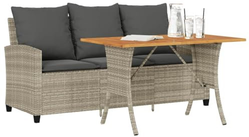 Willood Gartensofa 3-Sitzer mit Kissen & Tisch Hellgrau Poly Rattan