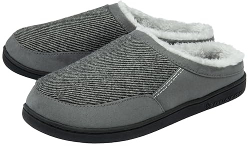 DUNLOP Mens Slippers Mules Memory Foam Plush House Shoes Breathable Indoor Outdoor Soles