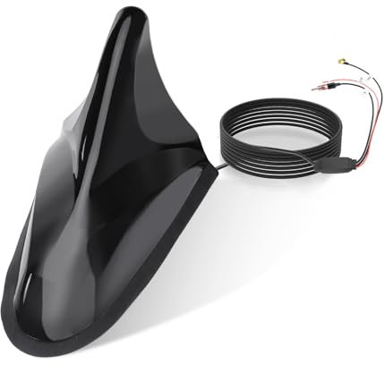 Eightwood Antena Activa Dab/Dab+ para Coche, Digital FM, Antena de Techo con Amplificador con Conector SMB, Adaptador DIN para, Divisor de Radio de Coche, Cable de extensión de 5 m.