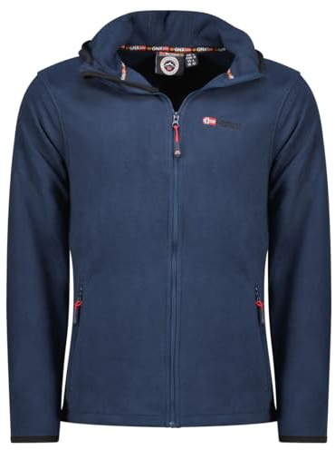 Geographical Norway Uniciaama Men - Pile Sottile da Uomo Caldo con Zip, Autunno Inverno Primavera Calda da Uomo, Maniche Lunghe, Maglione di Pelliccia, Morbido Comfort all'Aria Aperta, Blu Marino 3XL