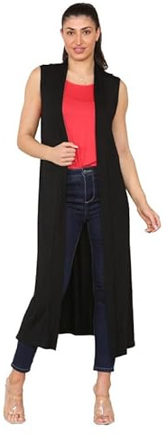Fashion Flair Plus Size Ladies Womens Sleeveless Maxi Long Length Boyfriend Cardigan Collared Top Long Floaty Duster Jacket Coat Blazer Waistcoat UK 8/26