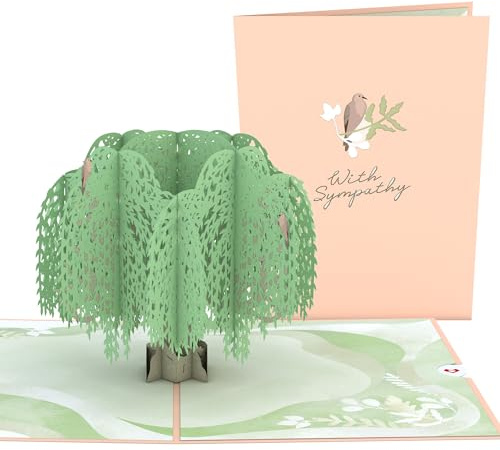Lovepop® 3D Pop-Up Karte Trauerkarte Beileids-Baum Beileidskarte mit grüner Trauerweide für Beerdigung oder Bestattung | inkl. Umschlag & Notizkarte für Kondolenznachricht