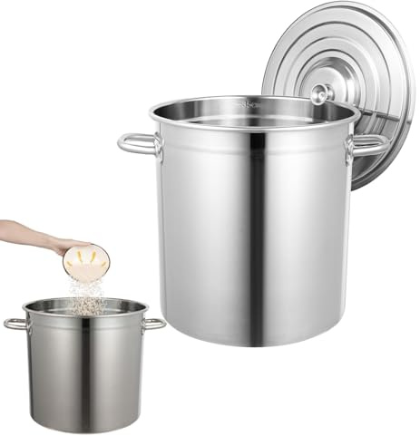 Fridgestea 35 Liter Großer Edelstahl Suppentopf, Professioneller Kochtopf mit Deckel und 0.8mm Verdicktem Boden, Eintopf Kompatibel mit ALLEN Herdarten für Gastronomie, große Küchen & Familienfeiern