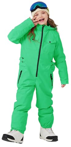Haloumoning Kids Snow Suit Girls Waterproof Insulated Winter Outdoor Overalls Snowboarding One Piece Ski Suit 5-14Years