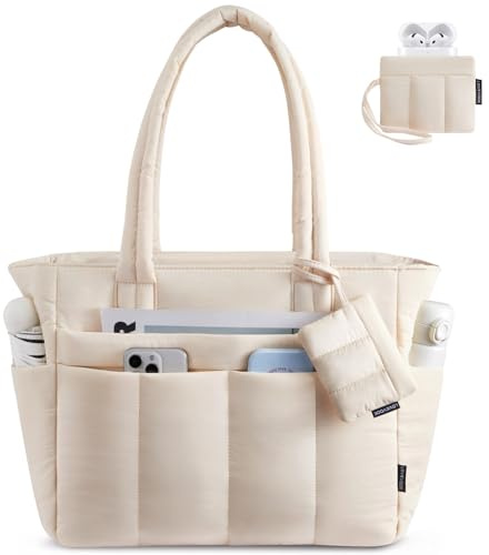 LOVEVOOK Handtasche Damen Shopper Tasche Groß, Leicht Arbeitstasche Puffer Tote Bag mit Reißverschluss, Schultasche Lehrertasche mit 17,3 Zoll Laptopfach, Schultertasche für Business Schule Reise