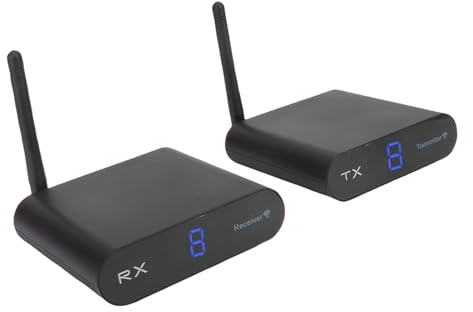 Annadue Émetteur et Récepteur AV sans Fil, Kit Audio Vidéo Longue Portée 5,8 GHz 300 M, Affichage Numérique 8 Canaux, Prise en Charge PAL NTSC, Technologie Anti-interférence (1)