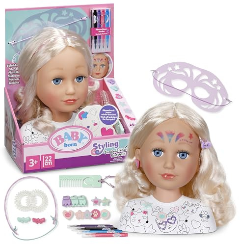 BABY born Testa styling da pettinare e truccare più volte grazie ai pennarelli speciali lavabili e oltre 20 accessori
