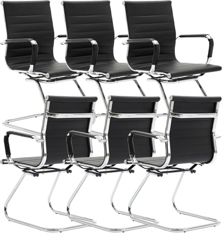 chairus PU Leather Office Chairs 6pcs Metal Conference Chairs, Black