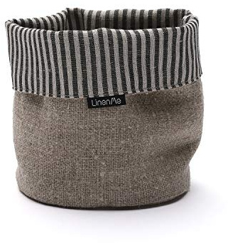LinenMe Cestini Portaoggetti in Lino 53% e Cotone 47% - Scatola Porta Oggetti - Cesto Portaoggetti Tessuto - Nero e Naturale a Strisce Jazz, Realizzato in Lituania - SMALL (15 x 20 cm)