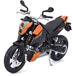 Maisto KTM 690 Duke: Originalgetreues Motorradmodell 1:12, mit beweglichem Ständer, Federung und frei rollenden Rädern, 17 cm, schwarz-orange (531181)