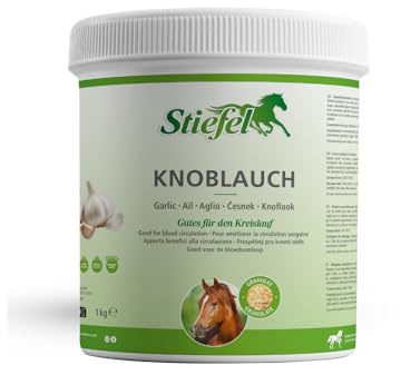 Stiefel Knoblauch für Pferde, 100% reines Granulat zur Stärkung des Kreislaufs, Regulation von Blutzucker & Blutfetten, Darmflora & Bronchialsystem, natürlicher Fliegen- & Insektenschutz, 1kg