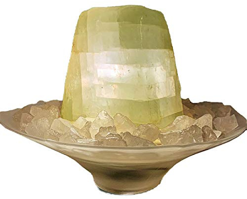 Troester's Brunnenwelt Calcit-Brunnen Nordlicht mit Pumpe, Licht und Bergkristall-Chips, Quellstein aus echtem Calcit, Tischbrunnen für zu Hause (Schalenfarbe: Weiß)