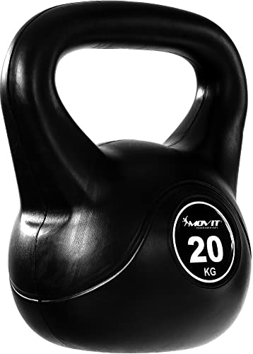 MOVIT Kettlebell - Peso a Scelta da 1 kg a 20 kg, Rivestimento in Plastica, Anti Sfregamento, Ergonomico - Campana Bollitore Palestra, Fitness, Manubri con Maniglia, Ginnastica, Allenamento