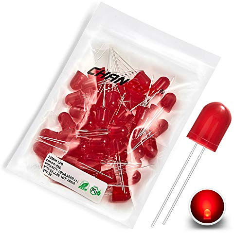 Chanzon 50 pcs 10mm Red LED Diode Lights (Colored Lens Diffused Round DC 2V 20mA) Lighting Bulb Lamps Electronics Components Light Emitting Diodes