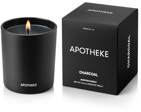 Apotheke Signature Scented Candles for Home, Charcoal - 10.5 oz - Soy Wax, Non Toxic, Large Jar - Luxury Black Candle Gifts for Women & Men - Cedarwood, Sandalwood, Oud, and Amber