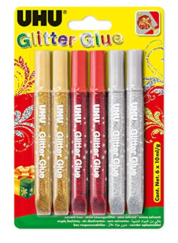 UHU Glitter Glue FESTLICHE FARBEN, 6x10ml