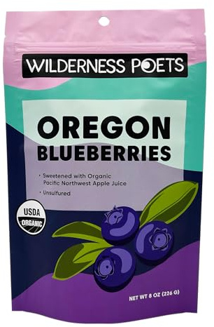Wilderness Poets, Organic Oregon Blueberries (Sweetened with Apples) - Whole, Dried, Fruit (8 Ounce - 227g)