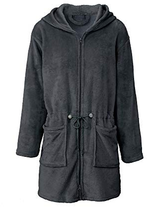 CelinaTex XS-XL Bademantel Kapuze Uni kurz oder lang aufgesetzte Taschen zwei Wege Reißverschluss Damen Kuschelflanell OEKO-TEX