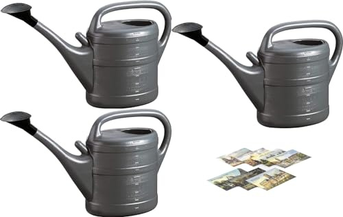 3X Gießkanne 10L ANTHRAZIT + 1x BILDMAGNET! Blumenkanne Kunststoff für groß & klein Garten & Zimmerpflanzen Gießkannen Gieskanne Gieskannen Giesskanne 10 L Liter Watering Can Gieskannen10Liter lr