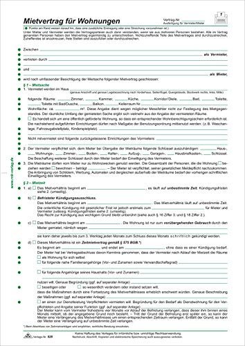 RNK 525 Vertragsformular Mietvertrag für Wohnungen, DIN A4 (4 Stück)