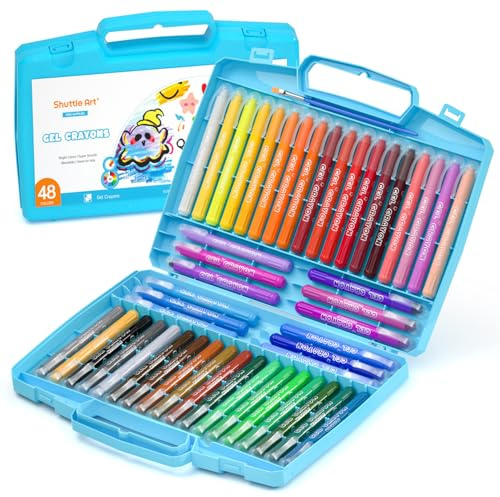 Shuttle Art 48 Couleurs de Crayons en Gel, Set de Crayons de Cire Lavable avec Effet Crayon-Craie-Aquarelle,Crayon Couleurs pour Enfant sur Papier,Verre,Miroir