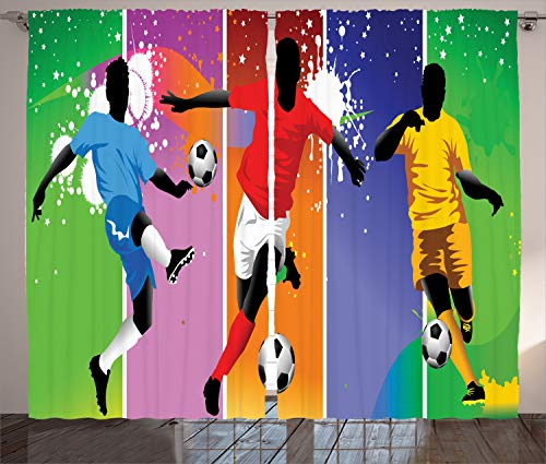ABAKUHAUS Sport Rustikaler Vorhang, Fußball-Fußball-Moderne, Wohnzimmer Universalband Gardinen mit Schlaufen und Haken, 280 x 175 cm, Rot Self