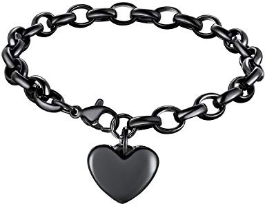 Bandmax Herz Armband Damen Edelstahl Kette 22cm Charm Armband Mädchen Personalisiert Armband Ankerkette Herzkette Armkette Schmuck für Geburtstag