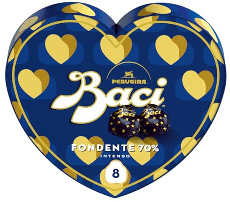 BACI PERUGINA Fondente 70% Cioccolatini Fondenti ripieni al Gianduia, Scatola Cuore San Valentino 100g