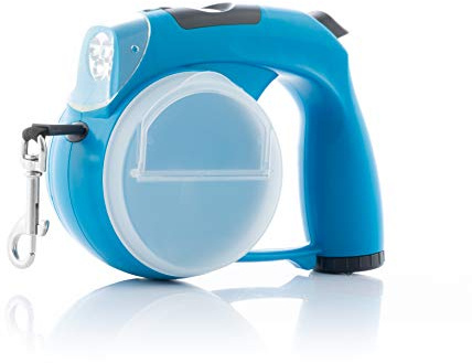 InnovaGoods - Ausziehbare Hundeleine 6 in 1, Multifunktion mit LED-Licht und Wasserspender, für Hunde bis 35 kg, Polyester, Blau, 1 Stück