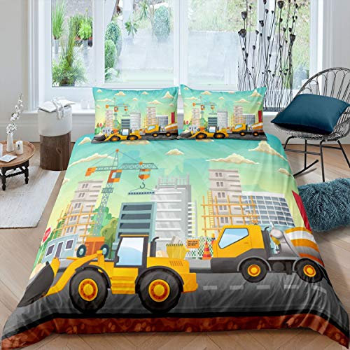 Tbrand Kinder Baustelle Bettwäsche Set Schwerer Maschinenkran Bagger Bettbezug Set 135x200cm Set Karikatur Auto Betten Set Fahrzeug Mit 1 Kissenbezug