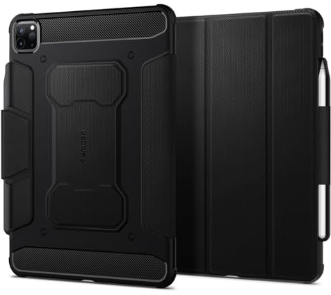 Spigen Rugged Armor Pro Hülle für iPad Pro 12.9 Zoll 6./5. Generation | Robuste Hülle mit Pencil Halter, Tri Fold Standfunktion, Auto Sleep und Wake - Schwarz
