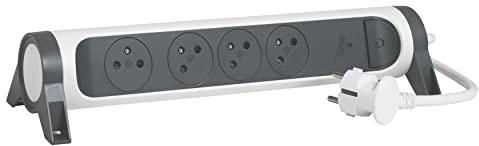 Legrand - Regleta giratoria con 4 Tomas de Corriente Surface, disyuntor e indicador de Carga - Blanco y Gris Oscuro