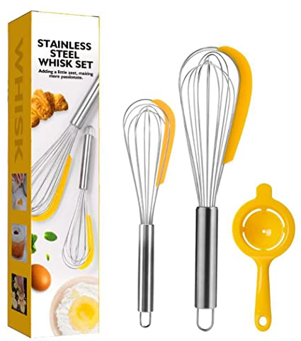 Hoshen 3 Pcs 10 Inchs/13 Inchs Hand Whisk, Egg Separator, Household Mixer Cream Whisk, Baking Tools