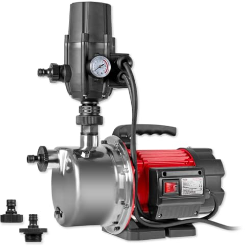 WALTER Hauswasserautomat 1100 W, Wasserpumpe, Trockenlaufschutz, Hauswasserwerk zur Wasserversorgung aus Brunnen, Zisternen und Regentonnen, 4500 Liter pro Stunde, maximale Förderhöhe von 45m