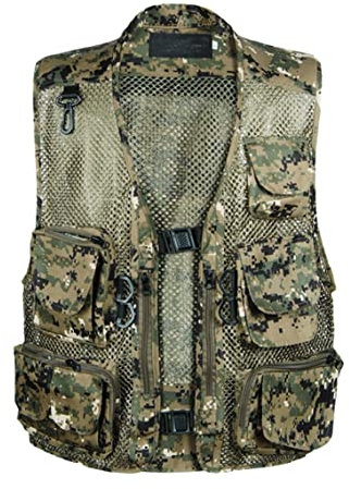Sommer Baggy Causal Herren Mesh Weste Multi Pocket Fotografen Ärmellose Jacken Camouflage Weste, grün, M